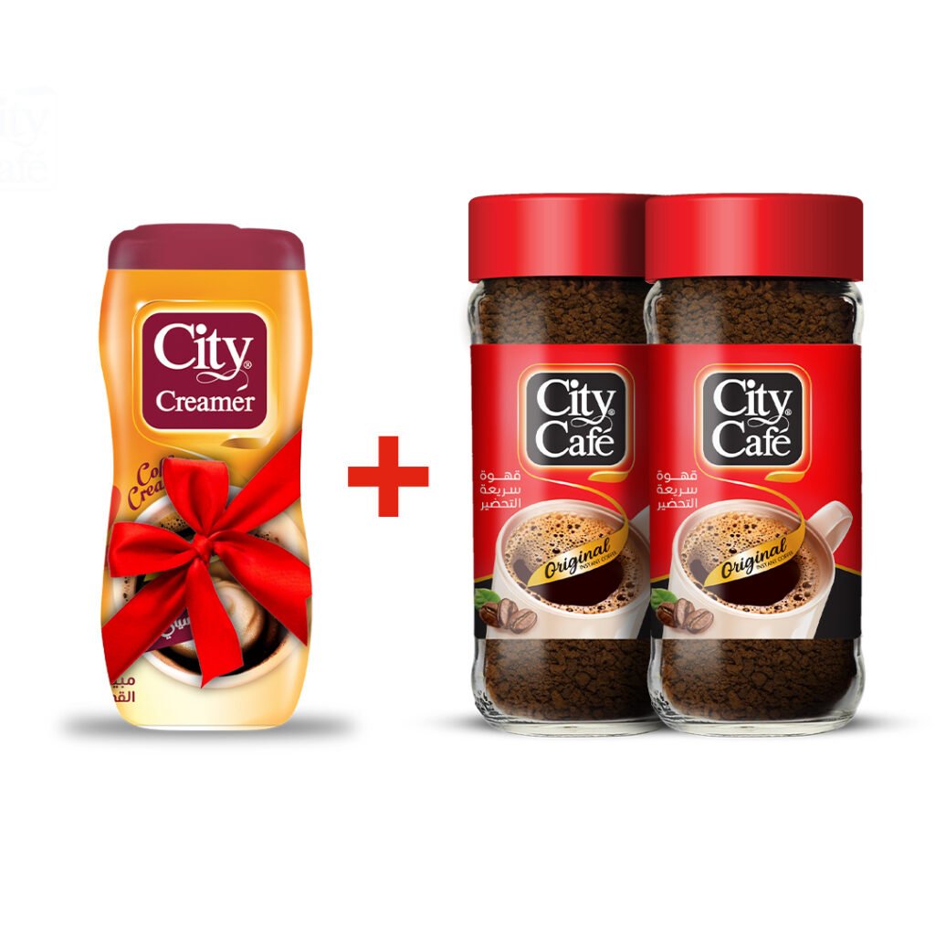 Now you can get 2 jars of City Cafe Original instant coffee, 80g, for EGP 288 + a free City Creamer 170g. Enjoy a rich taste at a lower price.