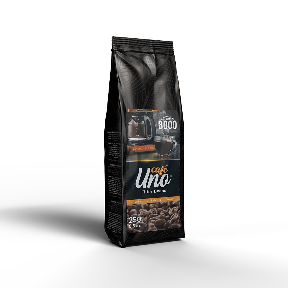ار بى أم 8000 - أونو كافية - قهوة أمريكية مطحونة مفلترة - طبيعية 100% من أجود حقول القهوة - ناعمة المذاق - 250 جرام